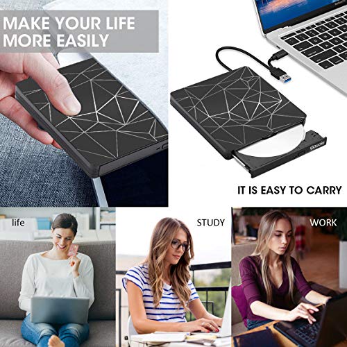External DVD Drive, M WAY USB 3.0 External CD Player, Portable USB C DVD CD RW Optical Drive, DVD CD ROM USB Burner Writer, for Laptop PC Mac MacBook Pro Air OS Windows 7 8 10 Linux