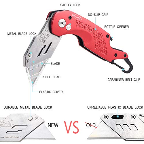 RoverTac Upgraded Folding Utility Knife Pocket Knife with Bottle Opener and Clip, Heavy Duty Box Cutter, Slitting Machine, Reliable Frame Locks Blade Securely in Place, Fast Blade Changes, Pro Grade.