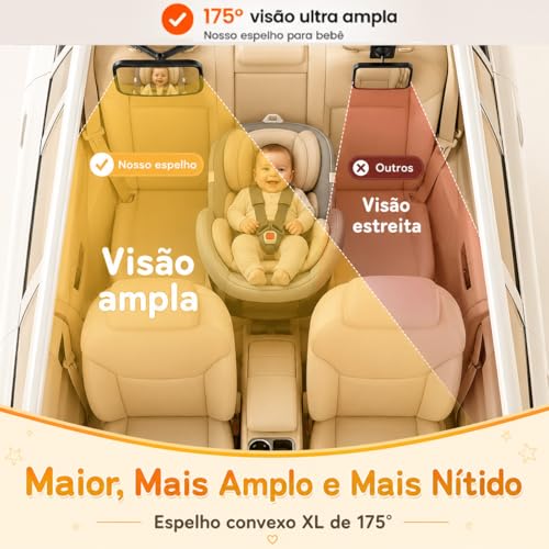 Altomex Espelho Retrovisor Traseiro para Carro, Preto, Ajustável, Monitoramento de Bebê na Cadeirinha, Visão Ampla, Retangular