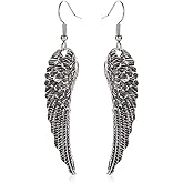 KaFu Vintage Angel Wing Earrings Silver Plated Long Angel Feather Charm Dangle Drop tassel Earring for Women Girls Jewelry Gifts
