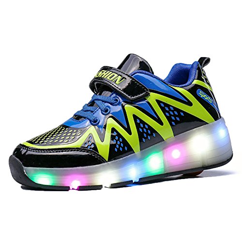 K-SEVEN Little Kid Child Boys Roller Shoes Flashing Skate Sneaker with Wheels for Children Black