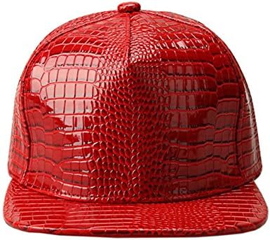 LATUD Party Hip Hop PU Leather Flat Panel Brim Snapback Street Dance Cap Hat Red
