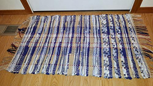 Rag Rug- hand made- Yoga mat- Upcycled- Recycled- Handwoven- loom woven- Cotton sheeting- cotton- kitchen- kitchen rug- bathroom rug