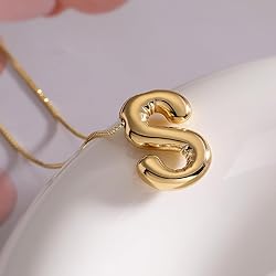 MTINEAPS Bubble Letter Necklace Gold Initial