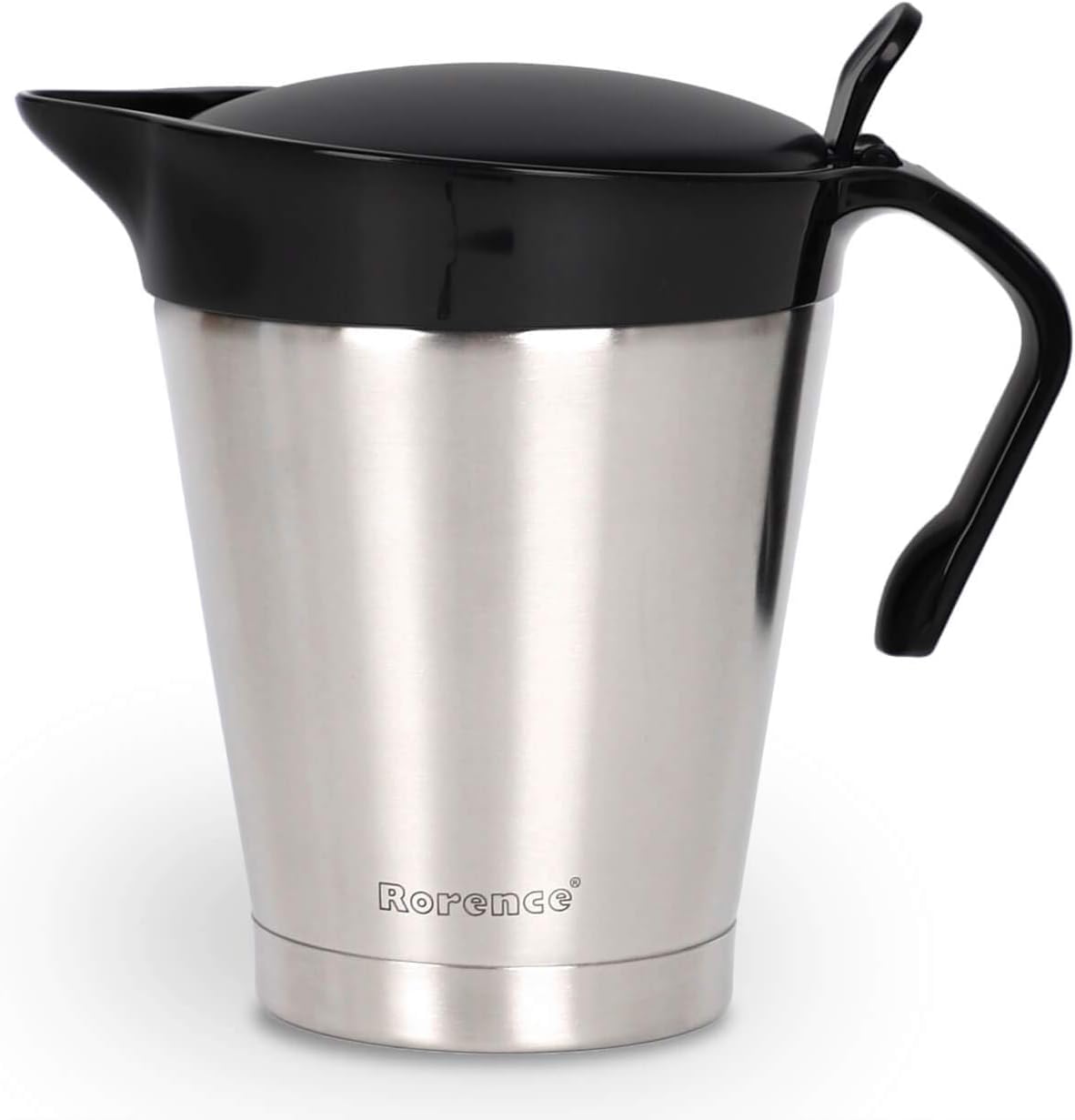 Rorence Stainless Steel Double Insulated Gravy Boat Sauce Jug with Hinged Lid for Thanksgiving Dinner - 32 Oz
