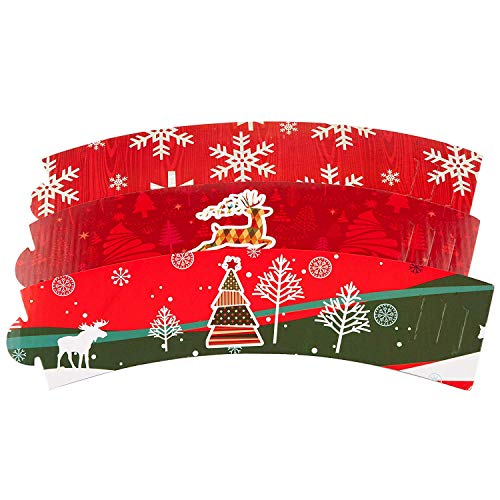 50 Piece 12oz Disposable Christmas Design Coffee Cups Set with Lids and Sleeves, Serves 50