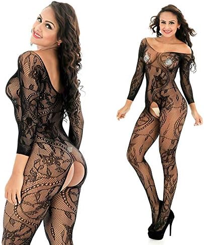 Fdhd Ladies Sexy Underwear Sexy Pajamas Mesh Long-Sleeved Jacquard Mesh Garter Net Bodysuit Bodysuit