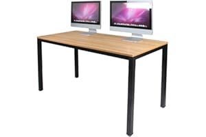 DlandHome Computer Desk 63 inches X-Large Decent and Steady Gaming Table Studio Workstation for Home Office, Teak and Black L