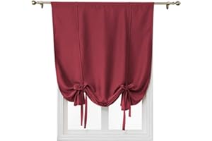 MIFXIN Tie Up Shade Curtain Roman Curtain Blackout Window Shade Darken Curtain for Small Window Bedroom Kitchen Shade Darkening Balloon Curtains & Tie-Up Curtains Rod Pocket Panel (Red, 31"x47")