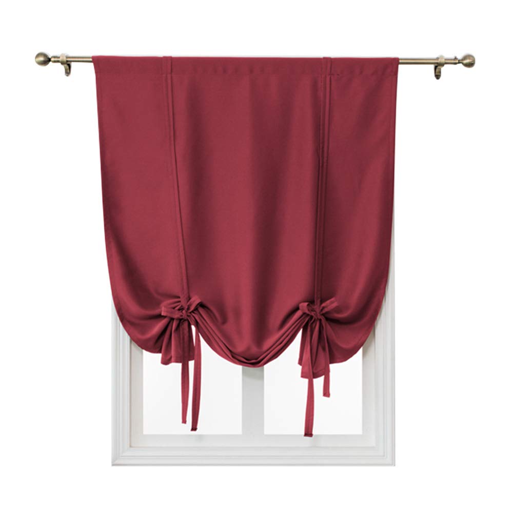 ele ELEOPTION Tie-Up Simple Blackout Curtain, Rod Pocket Thermal Insulated Room Darkening Roman Shade for Bedroom Living Room Kitchen Small Window (Wine Red, 120x120cm)