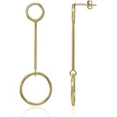 Sterling Silver Open Circle Double Round Long Bar Drop Earrings
