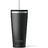 RTIC 20oz Everyday Tumbler Insulated Stainless Steel Portable Travel Coffee Cup with Straw, Ceramic Lining, Spill-Resistant Lid, BPA-Free, Hot and Cold Drink, Black