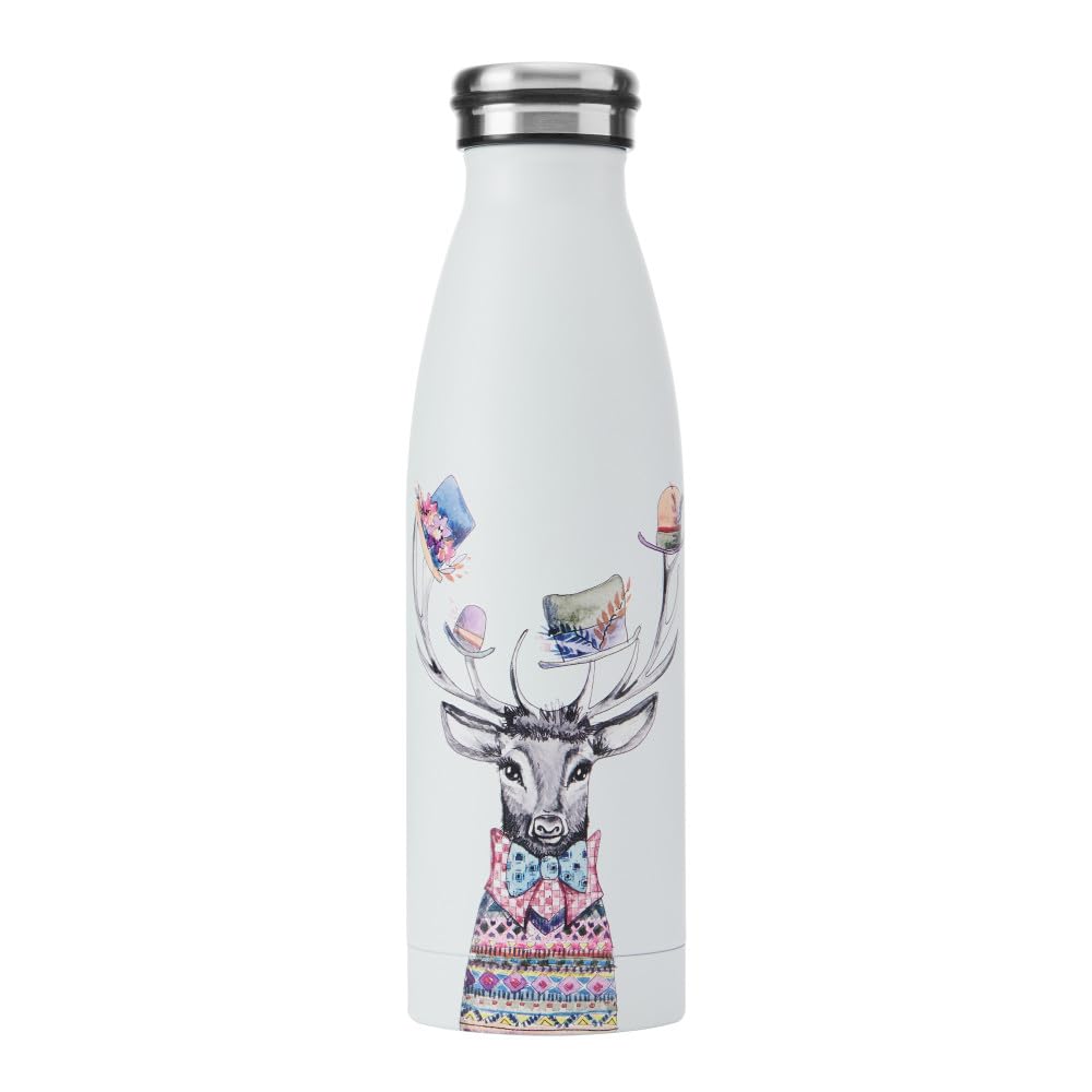 MIKASA Tipperleyhill Double-Walled Stainless Steel Bottle, 500ml Vacuum-Insulated Drinks Bottle Keeps Drinks Cold and Hot, BPA-Free Stainless Steel Hydration Bottle with Stag Print