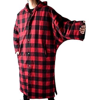 Amazon ロングコート チェック柄 モード系 メンズ ビッグシルエット