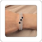 Yheahin Sparkly Rhinestone Cuff Bangle Bracelet for Women Layered Crystal Half Open Cuff Tennis Wrist Bracelet Bridal Wedding Bracelet Jewelry