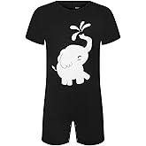 Landofgenie Mens Cotton Onesie Short Sleeve Bodysuit One Piece Pajamas Crotch Snap Shirt Elephant Embroider Romper