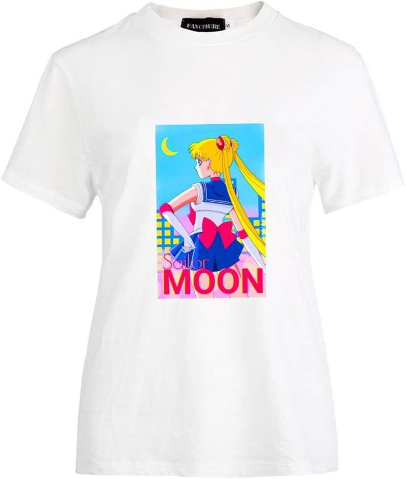Provone Women's Sailor Moon T-Shirts Japaness Anime Cute Cartoon Girls Characters Graohic O-Neck Tee Tops