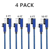 USB Type C Cable, DECVO 90 Degree 4 Pack Nylon Braided Long Cord Type A to C Charger for Samsung Galaxy S8+/S9 Note 8 Plus MacBook LG G6 V20 Google Pixel Nexus 6P Nintendo Switch -Blue (3 6 6 10 FT)