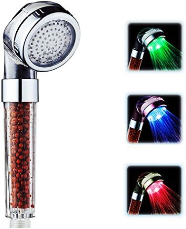 LED Shower Head, InGoo High Pressure Showerhead 3 Color Changing Temperature Controlled Negative Ion Double Filtration Hand Held Water Saving Shower Head in Bathrooms (3 Colors)