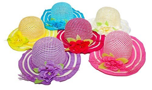 6 Piece Pack Fancy Girls Tea Party Princess Dressup Costume Hats For Engagements Weddings Bridal Showers Birthdays Easter Spring Kids Favor Supplies Accessories Colorful White Blue Yellow Purple Pink
