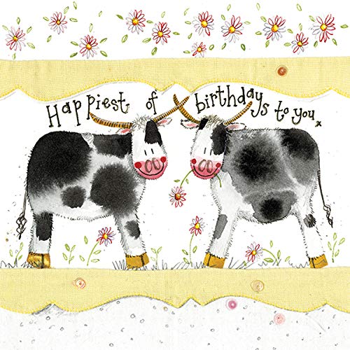 Alex Clark Cows Birthday Card - Animal - Floral - Farm yard - Nature - Happy Birthday Card - Cards To Celebrate - Designed and Printed in the UK…