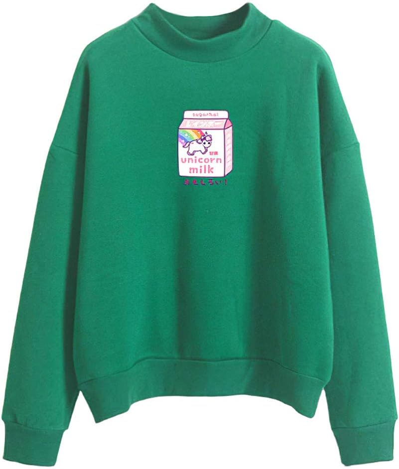 HKBQQB Kawaii Strawberry Milk Sweatshirt Teen Girls Korean Clothes, 16 Green, 2XL
