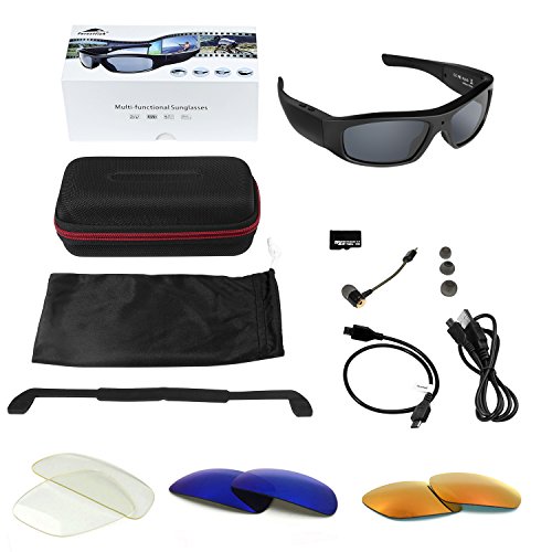 Forestfish 720P HD Camera Audio Sunglasses with Bluetooth Headset 16GB TF Card Video Recorder Sunglasses with Camera for iOS Android Phones Polarized Sunglasses Polarized Lens, Black +3 Color Lenses - Thumbnail 7