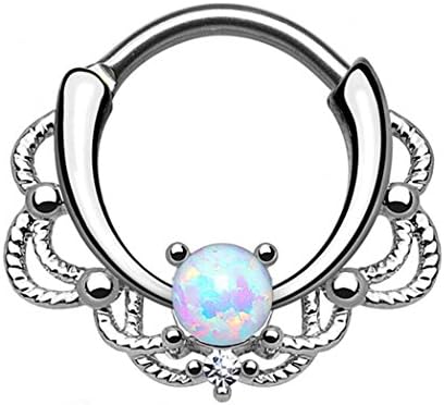 Tupai Nose Ring Hoop Tragus Helix Earring Opal G23 Titanium Body Piercing Jewelry Set 1 Pieces (Silver+White Opal)