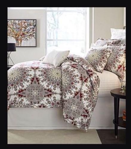 Noble Excellence Sienna Large Medallion 3 Piece Full/Queen Duvet Cover Set - Red Ivory