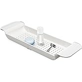 Madesmart Expandable Bath Tray for Bathtubs, Plastic Shower and Bath Shelf Caddy, White, Multifunctional Bathtub Bathroom Org