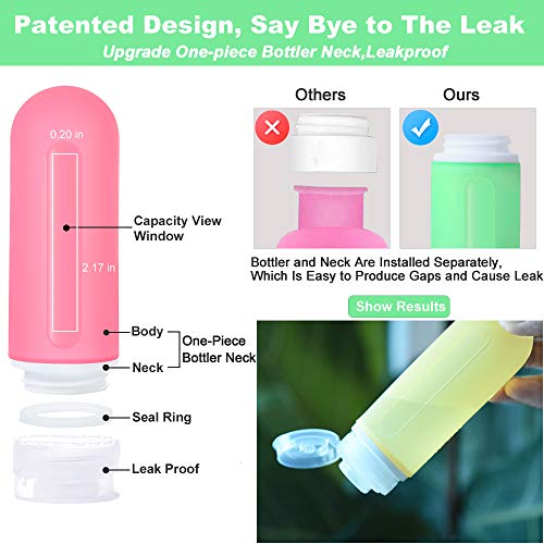 Socub Silicone Travel Bottles (3 fl.oz), Soft, Upgrade Leak Proof, TSA Approved Travel Size