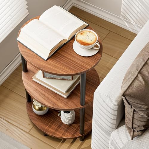 Simple Wisdom Mesa Auxiliar,Mesa Auxiliar Sala Redonda Lateral 3 Niveles,Mesita de Noche,Buros para Recamara,para Sala de Estar, Dormitorio, Estilo Industrial,Tamaño: 30 * 30 * 70 CM. (Color Nogal)