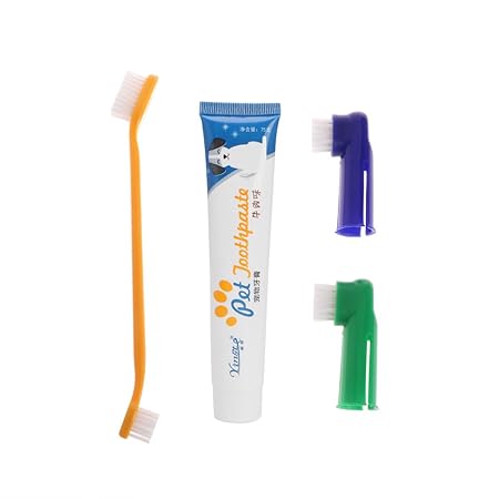 Kimyu 4Pcs Haustier Hund Katze Welpen Zahnpasta Zahnbürste Sichern Pinsel Set Kit Zähne Pflege