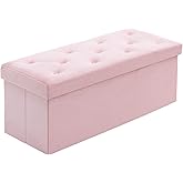 BRIAN & DANY 43 Inches Folding Storage Ottoman Bench, Velvet Ottoman with Storage for Living Room, Long Shoes Bench, Flannelette Footrest Benches Seat (Pink)