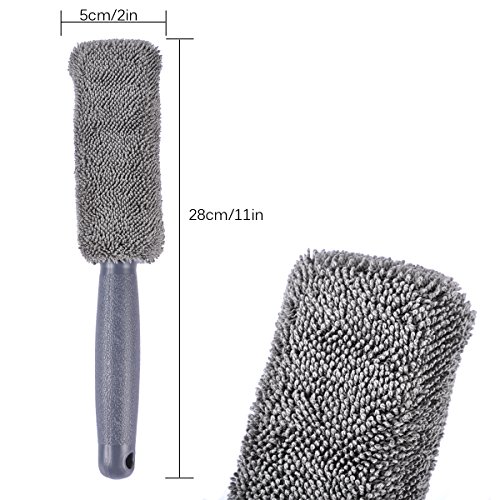 AutoEC Car Wheel Cleaner Brush Kit, 1 Steel Wire Flocking Wheel Cleaning Brush, 1 Metal-Free Rim Wash Brush, 1 Contoured Scrub Tire Shine Brush for Auto, Vehicle, Engine, Motorcycle (Pack of 3)