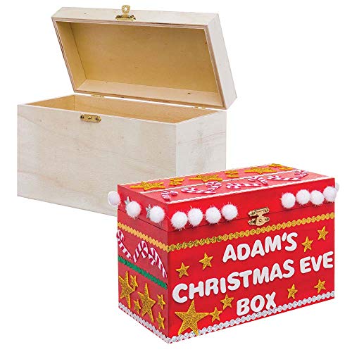 Baker Ross AR747 Large Wooden Treasure Box — Ideal for Kids' Arts and Crafts, Christmas, Gifts, Keepsakes and More