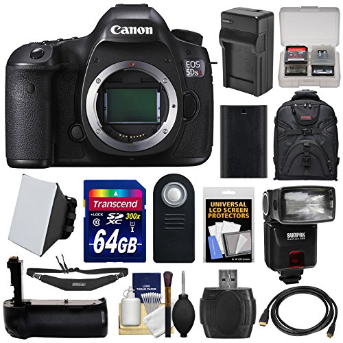 Canon EOS 5DS R Digital SLR Camera Body with 64GB Card + Battery & Charger + Backpack + Grip + Flash + Kit Canon EOS 5DS R Digital SLR Camera Body with 64GB Card + Battery & Charger + Backpack + Grip + Flash + Kit