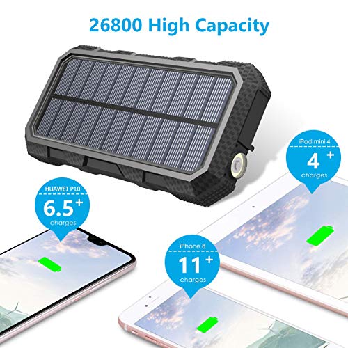 Hiluckey Solar Charger 26800mAh Power Bank PD 18W Portable Charger with USB C Port External Battery with LED Flashlight for Smartphones, Tablets, Laptops and More