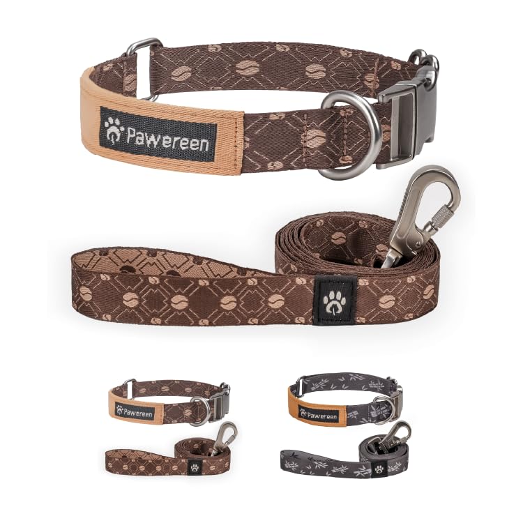 Photo 1 of **MISSING THE LEASH**Eco-Friendly Dog Collar and Leash Set, Recycled Soft-Woven Material, Unique Design, Weave Pattern, Cute and Fashionable, Adjustable Size for Small/Medium/Big Dog, Coffee, Size M