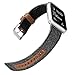 iHillon Bands Compatible with Apple Watch 42mm/44mm Series 5 Series 4 Straps, Classic Canvas Fabric Genuine Leather Wristbands Silver Buckle Compatible with iWatch Series 3/2/1 for Women Men