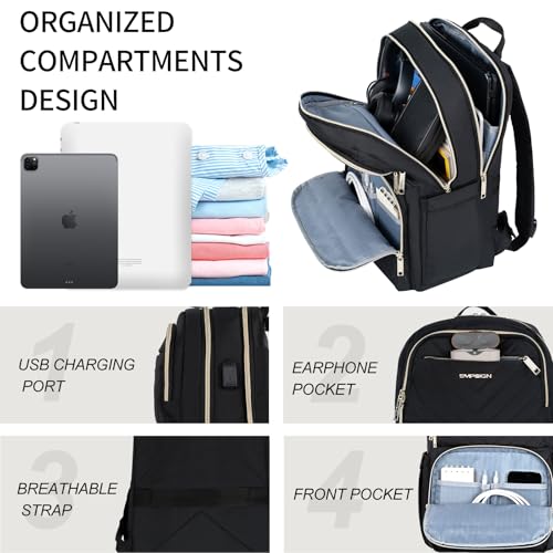 EMPSIGN Laptop Backpack Purse for Women and Men with USB Charging Port, 17 Inch Travel Water Resistant Quilted Backpack, High-Capacity 40L Work Business Computer Backpack