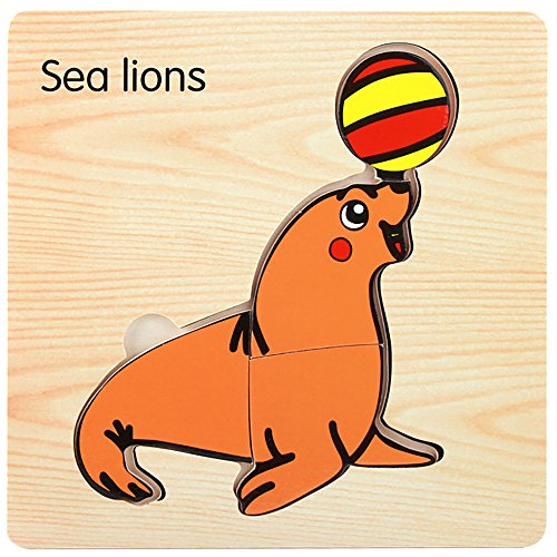 Kids Puzzles Toys, Wooden Animals Fancy Education Learning Intelligence Toys (Sea Lions)