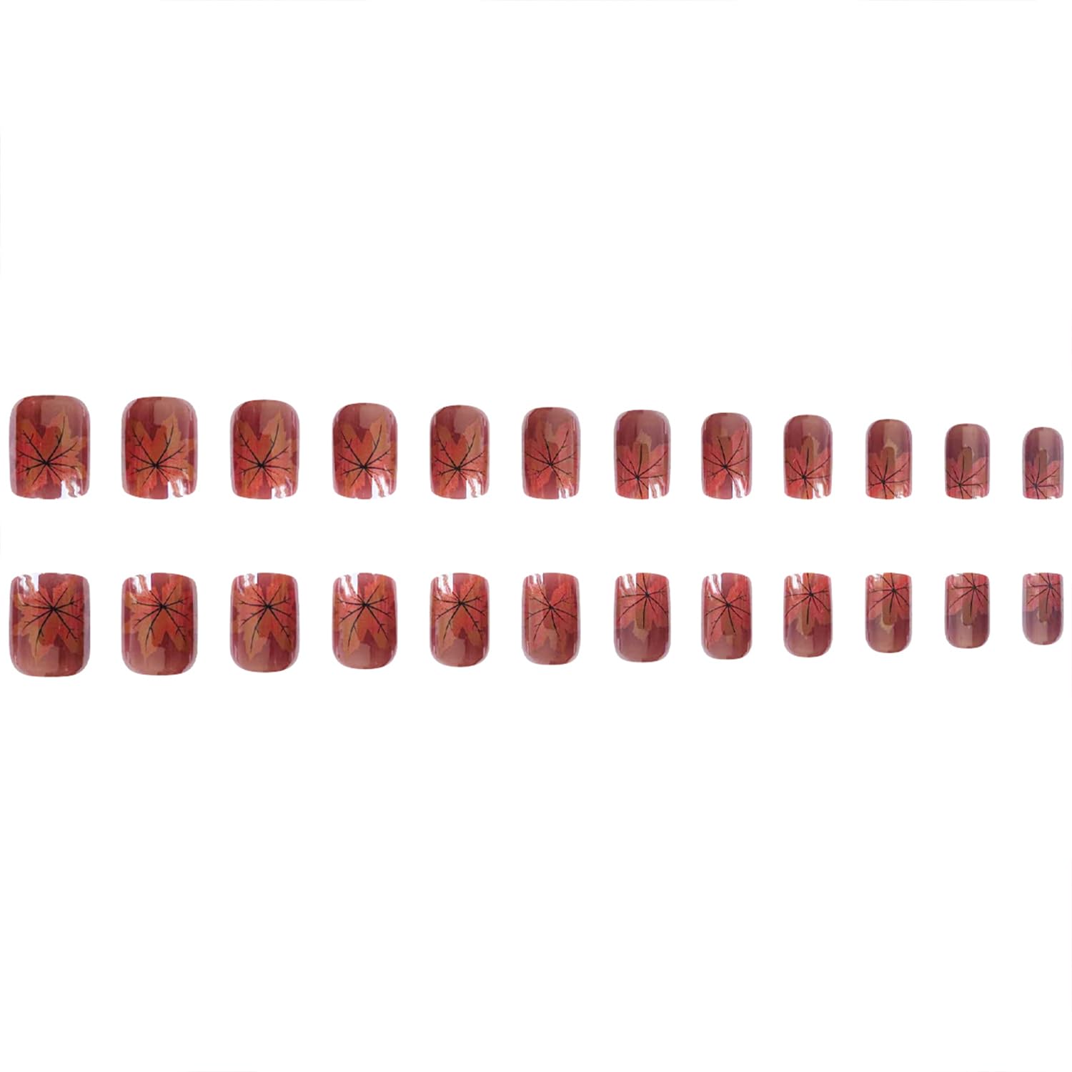 Tyuimhx Fall Maple Leaf Press on Nails Short Square Fake Nails With Designs Thanksgiving False Nails Full Cover Stick on Nails Acrylic Autumn Maple Leaves Artificial Nails for Women 24 Pcs - Image 4