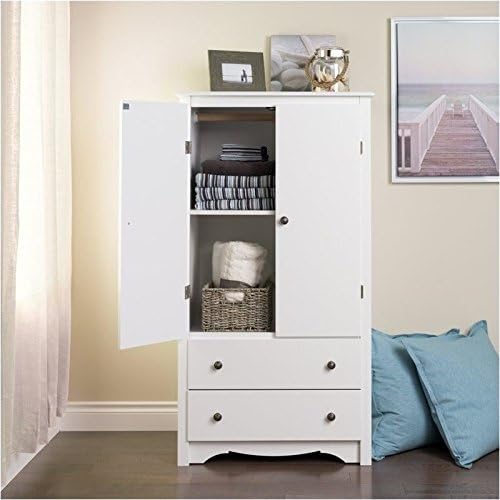 Pemberly RowTV/Wardrobe Armoire with Two Drawers and Hanging Rod in White