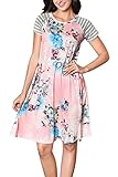 HOTAPEI Women's Casual Short Sleeve A-line Loose T-shirt Dresses Floral Shift Dress Pink X-Large