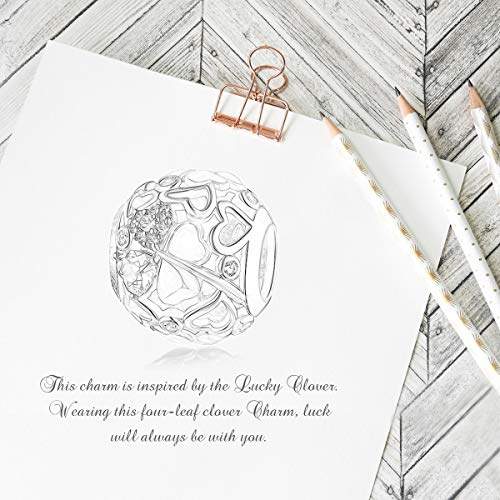 FOREVER QUEEN Lucky Clover Charm Bead 5A Cubic Zirconia 925 Sterling Silver Charms Pendant for Bracelets and Necklace for Women Girls with Elegant Gift Box - Thumbnail 5