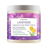 Evarne Lavender Dead Sea Salt Body Scrub with 7 Essential Oils, Calendula, and Vitamin E