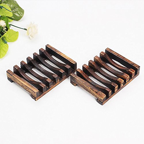 2 Piece Bath Accessories Natural Wood Soap Dish/Soap Holder,Sink Deck Bathtub Shower Dish Rectangular, Hand Craft, Natural Wooden Holder for Sponges, Scrubber,Soap Dish Soap Holde (Wood Grain)