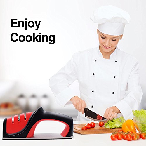 Heavy-Duty Kitchen Knife Sharpener - GUYUCOM - 3 Stage Sharpening System with Humanized Design of Handle Non Slip Base For Household Kitchen, Restaurant, Suitable for Various Cutlery - Thumbnail 4