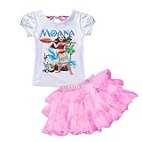 AOVCLKID Moana Little Girls' 2Pcs Suit Cartoon Shirt and Skirt Set (Pink,120/4-5Y)